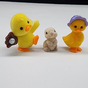 Vintage Russ Easter Cuties Flocked Duck & Bunny Figurines Baseball